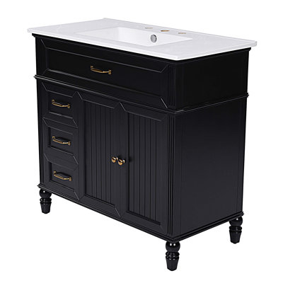 Armoire de salle de bain 36 po avec lavabo en céramique et tiroirs 36 po