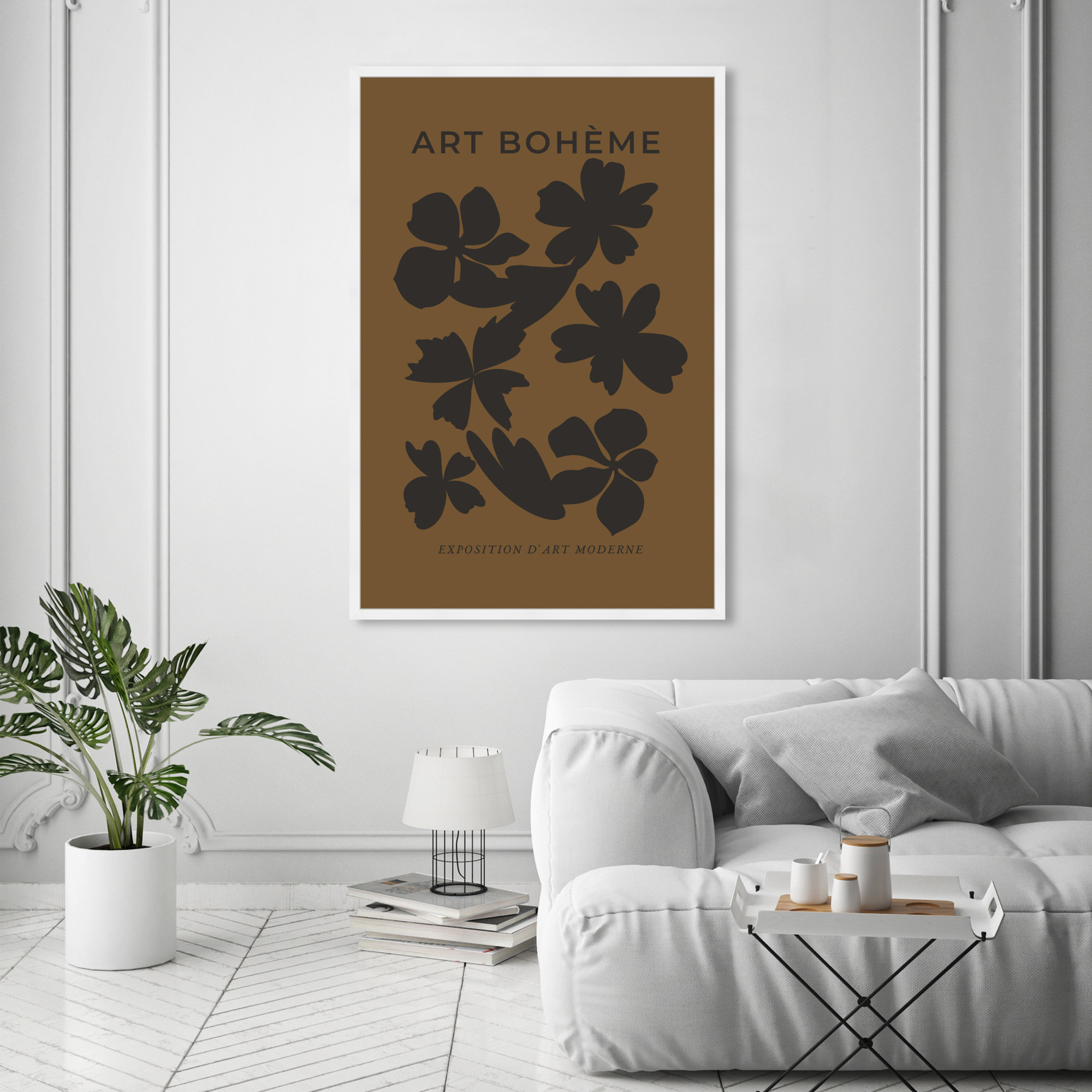 Minimal Black And Brown Floral Pattern by Oliver Gal, 56" H x 38" W, White