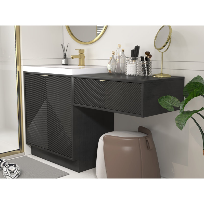 Meuble-lavabo autoportant 30 po avec lavabo en acrylique et tiroir noir 30 po Monterey, 60", Blanc lustré, Noir