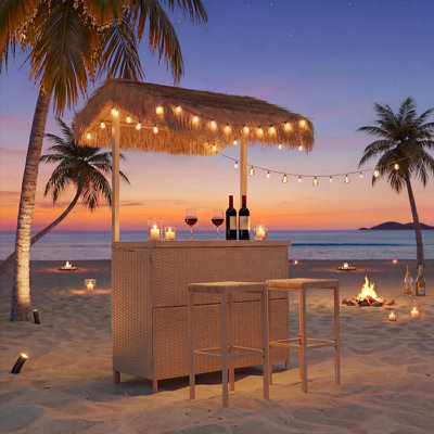 Veronica 3-Piece Wicker Tiki Bar Set with Storage