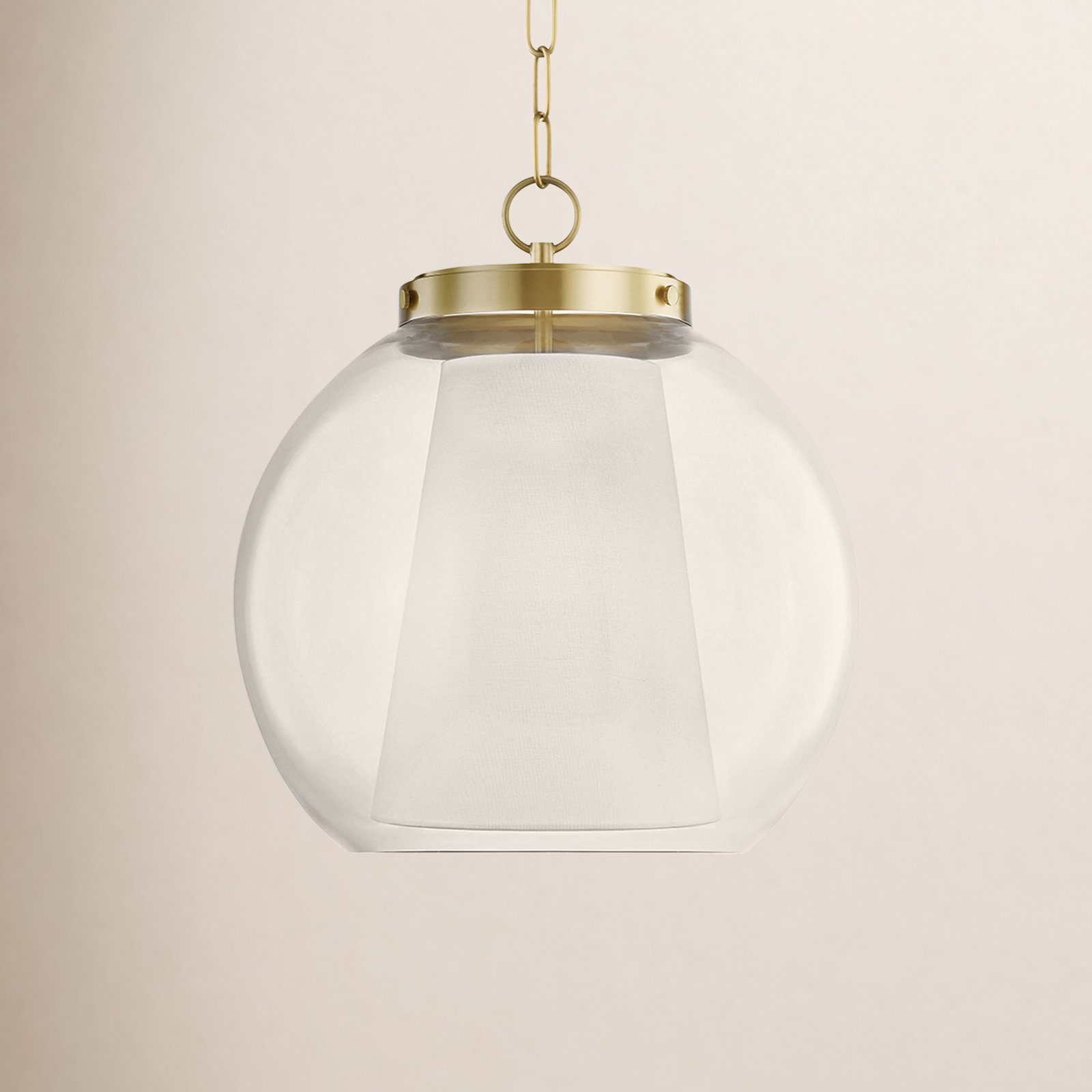 Dunwell Single Light Pendant, Aged Brass, 16.5" H x 15" W x 15" D
