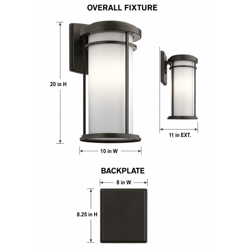 Grande applique murale d'extérieur 1 lumière h 20 "à finition noire avec abat-jour en verre opale satiné gravé Toman