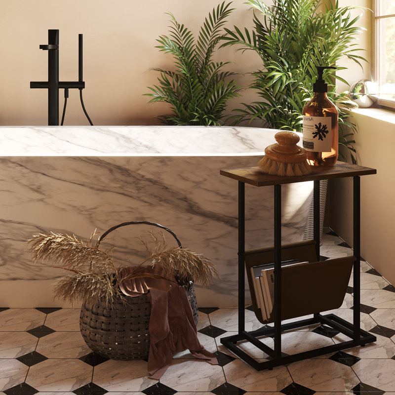 Table d'appoint pour petits espaces, table de bout étroite avec porte-revues, table de chevet pour chambre à coucher, Brun