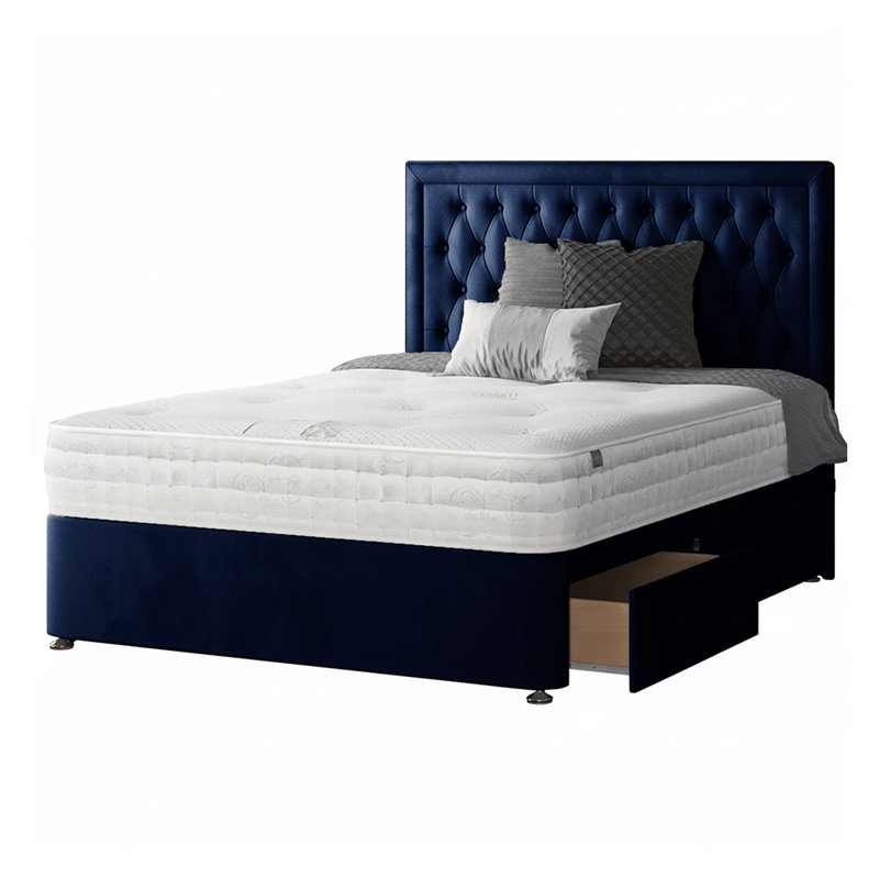 Gallego Upholstered Divan Bed, Small Double (4'), Royal Blue, 4 Drawers