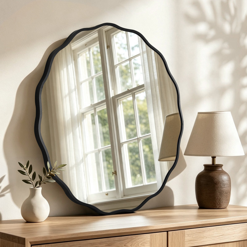 Miroir rond en aluminium, Noir, 28 po x 28 po