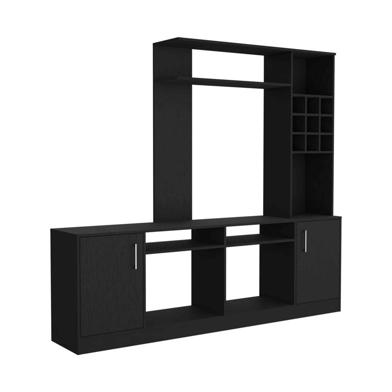 Meuble audio-vidéo vibrant pour téléviseur 78 po, deux portes, espaces de rangement et six tablettes extérieures