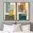 Abstract Vibrant Color Blocks " Mid-Century Green And Yellow Polygon Collage Abstract Shapes Modern " 2 - Pieces-92285112-92285111