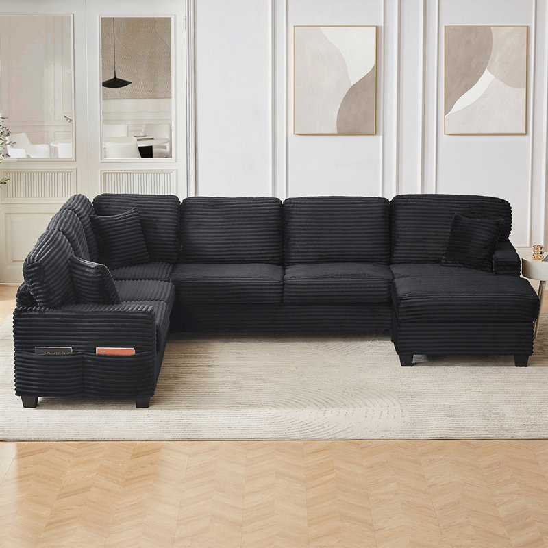 Sectional Sofa U-Shaped Sectional Sofa, Black