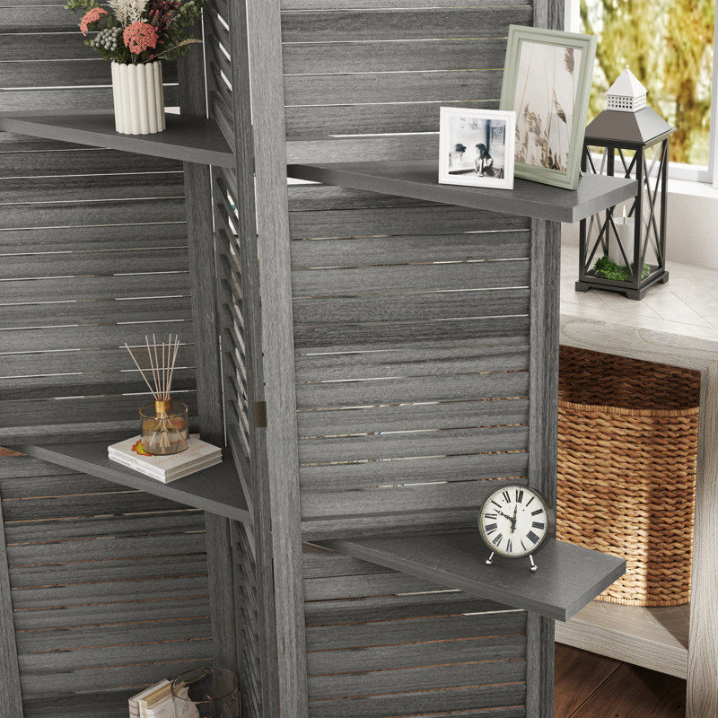 Cloison 4 panneaux en bois massif l 63 po x H 67 po Amick, Gris