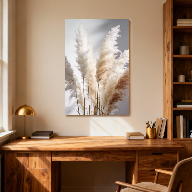 Plantes et fleurs douces pampas contre ciel gris, H 12 po x l 18 po