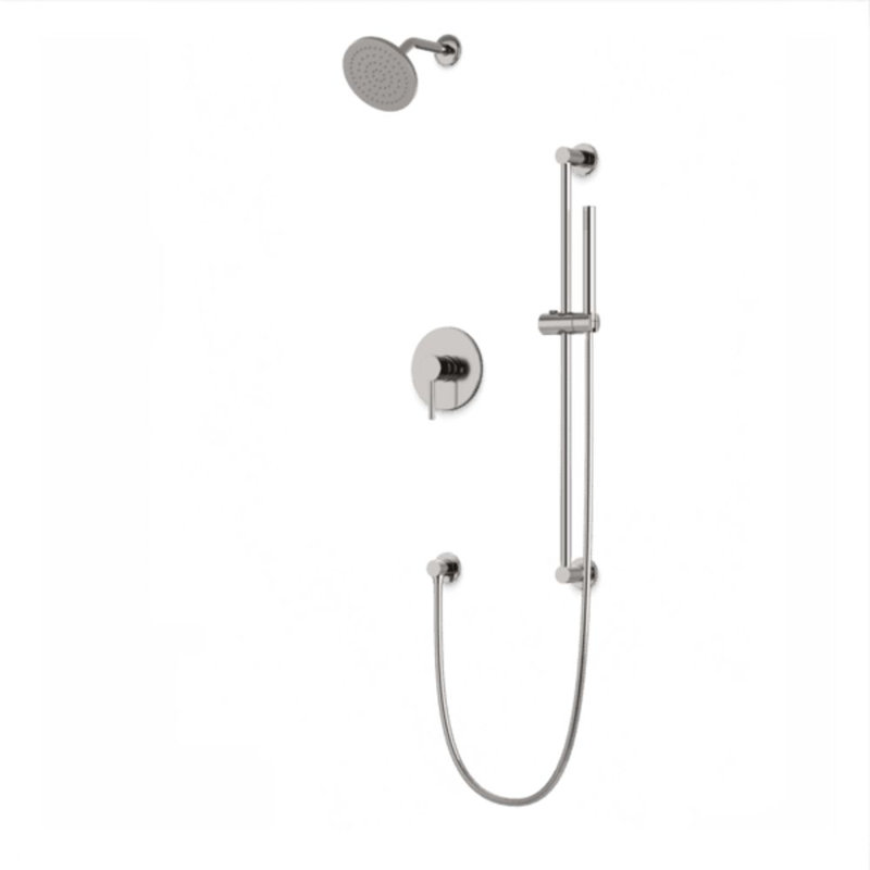 Round 2-Way Pressure Balance Shower Trim Kit With Rain Shower Head And Hand Held Shower On Integrated Slide Bar Brushed Nickel