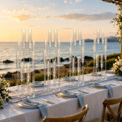 4PCS 8 Arm Clear Acrylic Candelabra Centerpieces for Tables, 38.5  Inches Tall