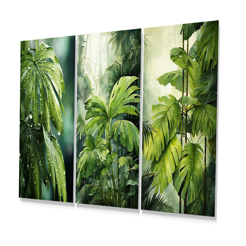 Mossy Morning Palms - Palms & Palm Trees Metal Wall Art Living Room Set Of 3, 32" H x 48" W