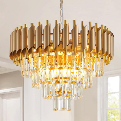 Modern Crystal Chandelier With 4-Tier Design, 7-Light Fixture Featuring Dimmable Function And Adjustable Chain For Dining Room, Living Room, Or Bedroom
