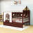 2 Drawers Full House Bed with LED Light, Bookshelf, Charging Station, Tall Safety Rails & Tent