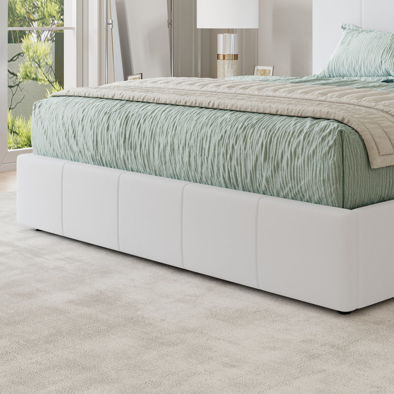 Fully Upholstered Platform Bed, Modern Velvet Bed With Tufted Headboard, No-Dust Design, Queen/Full/King, White, Queen