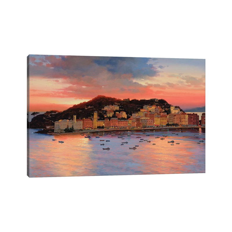 Coucher de soleil italien - reproduction d'art sur toile tendue, H 8 po x l 12 po x P 0,75 po