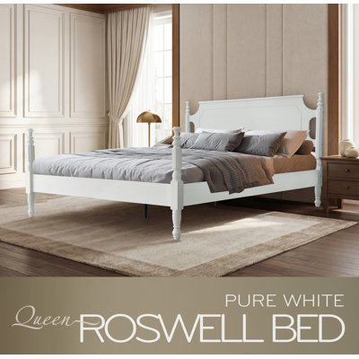 Queen Bed Size Frame with Headboard & Footboard, No Box Spring Needed, 12 Solid Wood Slats, Center Metal Legs, Anti-Noise & Slip-Free, Simple Assembly, Under Bed Storage, Pure White Finish