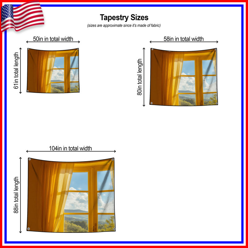 Sunny Window View Wall Tapestry - Window Wall Decor, 50in H x60in W with 4 Grommets