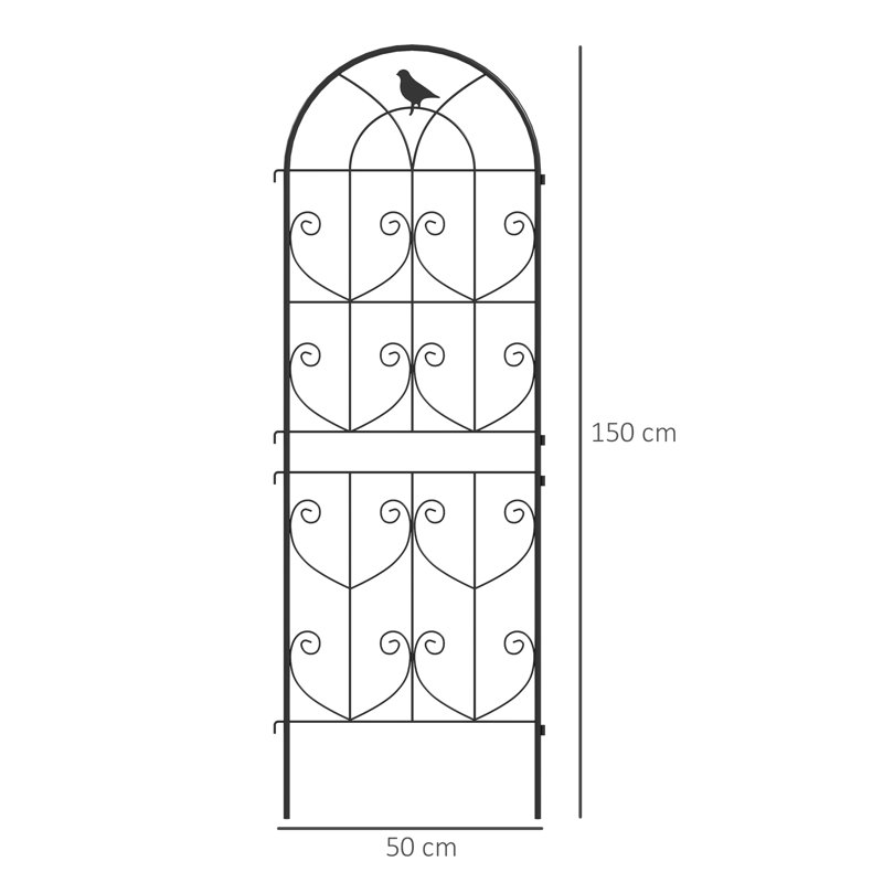 Outsunny Set of 2 Metal Garden Trellis, 150 x 50 cm, Bird Design