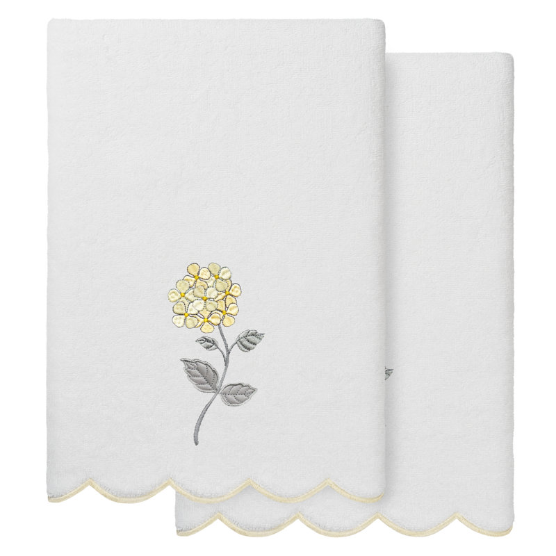  Ensemble de serviettes de bain 100% coton turc 2 pièces festonné HYDEA, Blanc / beige, Serviette de bain - paquet de 2