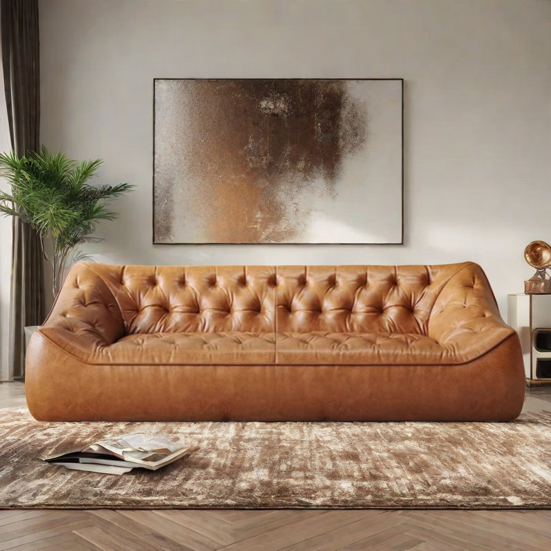 Canapé moderne brun simple, Marron clair, H 25,59 po x l 94,49 po x P 43,31 po