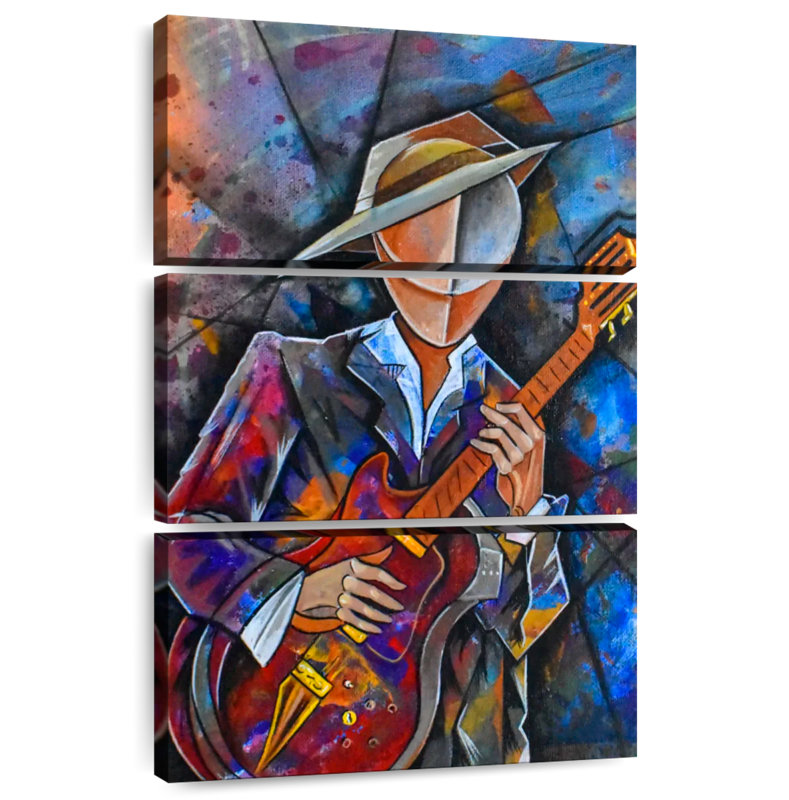 Abarca Cubist Guitar Musician, 32" H x 20" W
