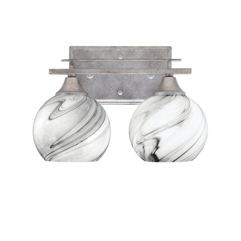 Uptowne 2 Light Bath Bar Shown In Aged Silver Finish With 5.75" Glass, Onyx