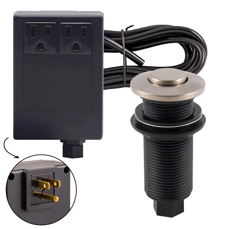 Sink Top Waste Disposal Air Switch and Dual Outlet Control Box, Flush Button, Stainless Steel