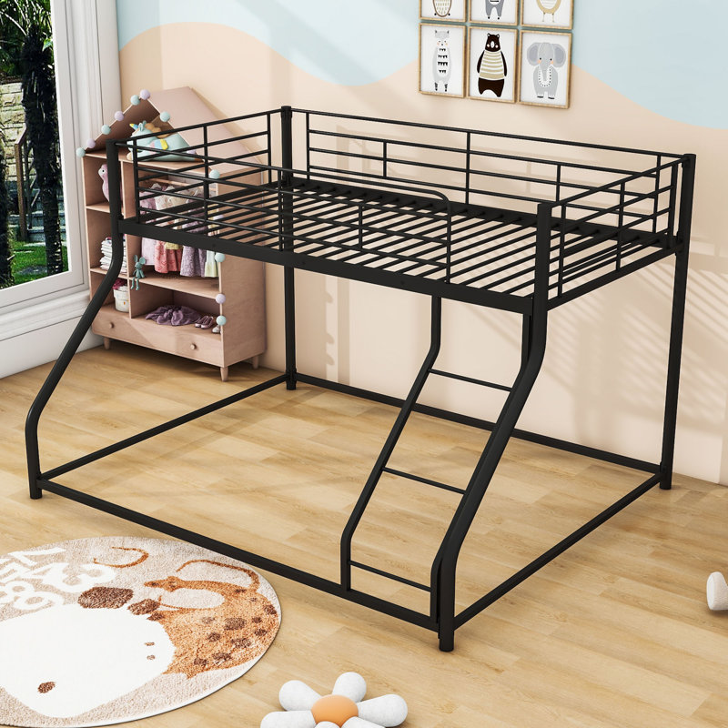 Amandajean Full XL Over Queen Size Metal Bunk Bed With Ladder And Guardrail, Twin XL over Queen