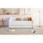 Lit simple TG, lit de jour, beige, tissu d'ameublement, ceinture à DEL, 2 tiroirs, lattes, lin revêtu à usage constant, sans sommier, petite chambre