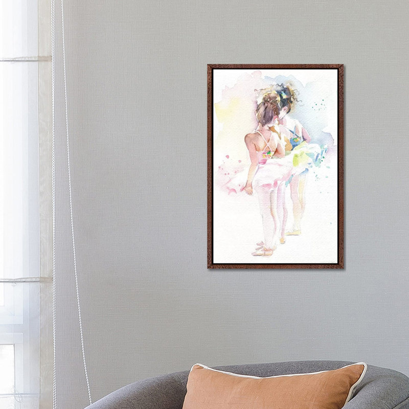 Little Ballerinas by Marina Ignatova - Painting on Canvas, 66.04cm H x 45.72cm W x 3.81cm D, Brown Framed