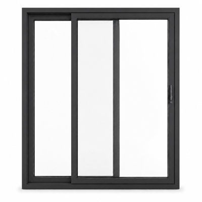 Porte coulissante extérieure en métal et plastique pour patio, modèle 8166, noir mat, 64 x 80, porte active droite, porte coulissante en verre trempé transparent