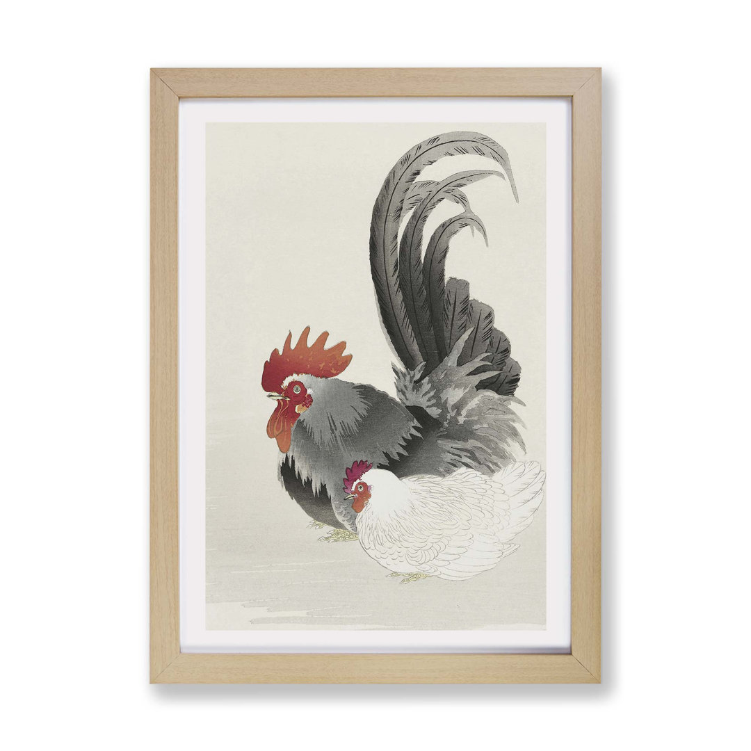 Rooster & Hen by Ohara Koson - Framed Print
