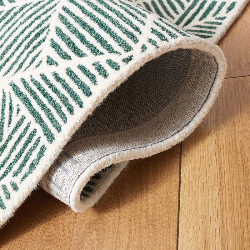 Tapis vert foncé / ivoire touffeté à la main Demetrius, Carré 4 pi
