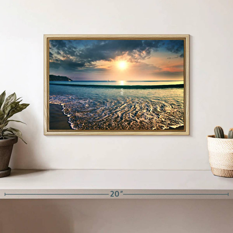 Grand coucher de soleil, Cadre flottant en bois naturel, 13 po x 9 po