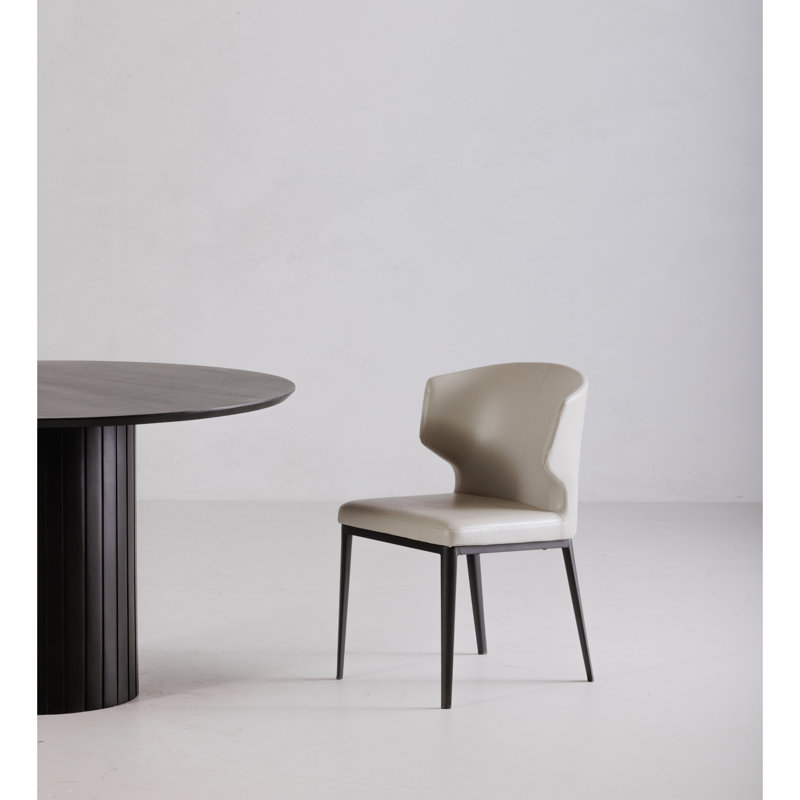 Nakia 18'' H Upholstered Parsons Chair, Beige Faux Leather