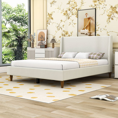 Upholstered Platform Bed with Headboard and Slats