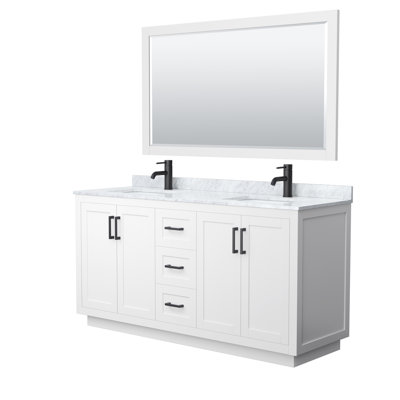 Ensemble de meuble-lavabo double autoportant 66 po avec plateau en marbre Miranda