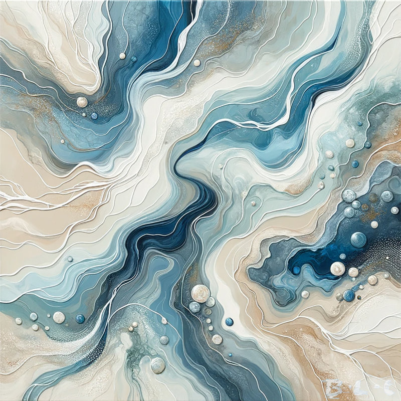 «Coastal Elegance: Abstract Ocean Wave», reproduction d'art sur toile tendue, H 30 po x l 30 po x P 1,5 po