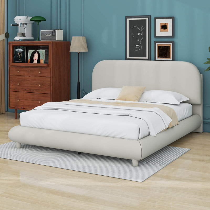 Grand lit plateforme tapissier Teddy, Beige