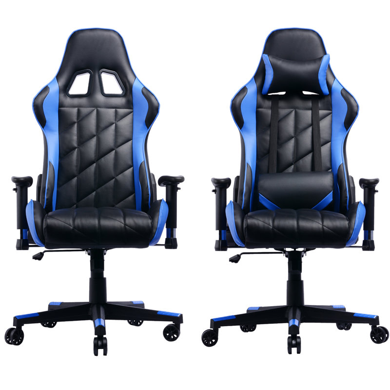 Fauteuil de jeu PC et de course, Bleu / Noir