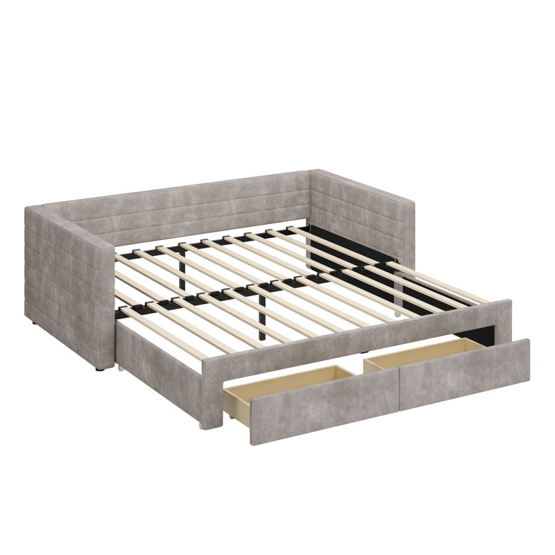 Formora Modern Chenille Extendable Daybed with Trundle, Gray