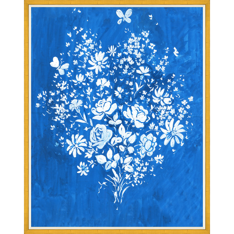 White Floral Bouquet Print, 54" H x 43" W x 1.25" D, Gold Framed