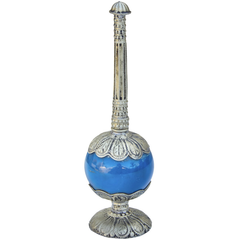 Flacon de parfum marocain bleu et argent fabriqué à la main milieu du 20e siècle