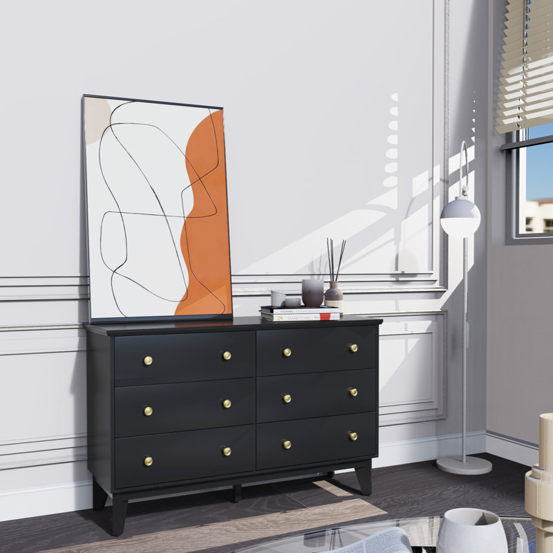 Commode 6 tiroirs l 47,25 po, Noir