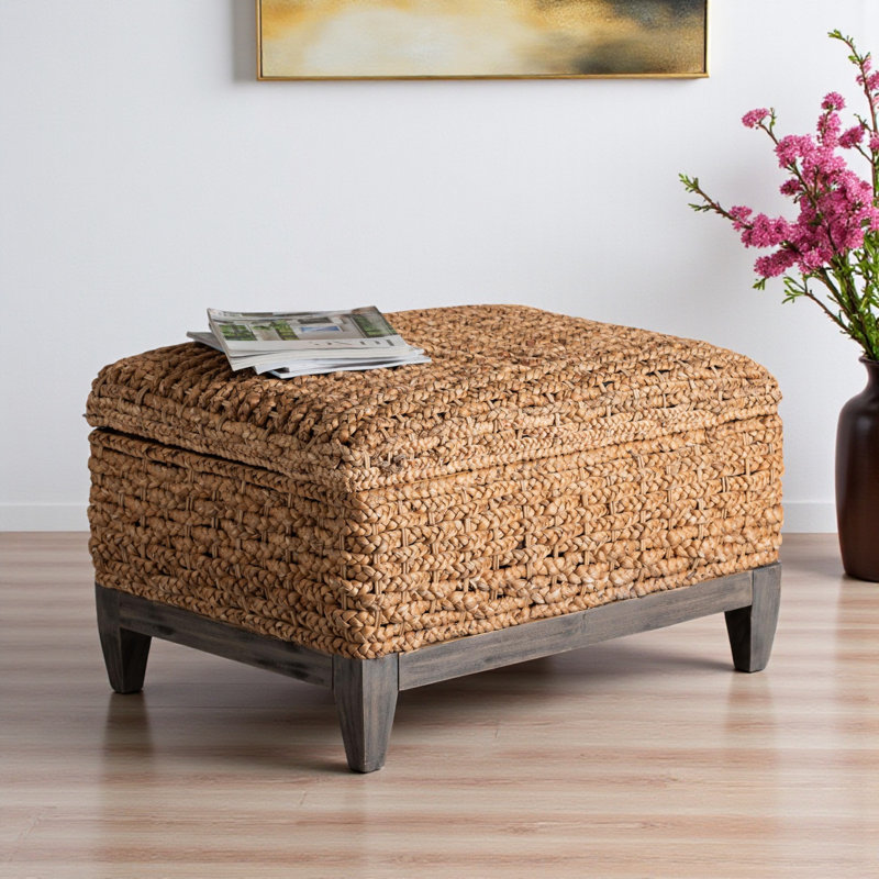 Repose-pieds Delonzo tissé à la main avec rangement en rotin brun avec plateau relevable, H 17,51 po x l 29,73 po x P 21,7 po Delonzo