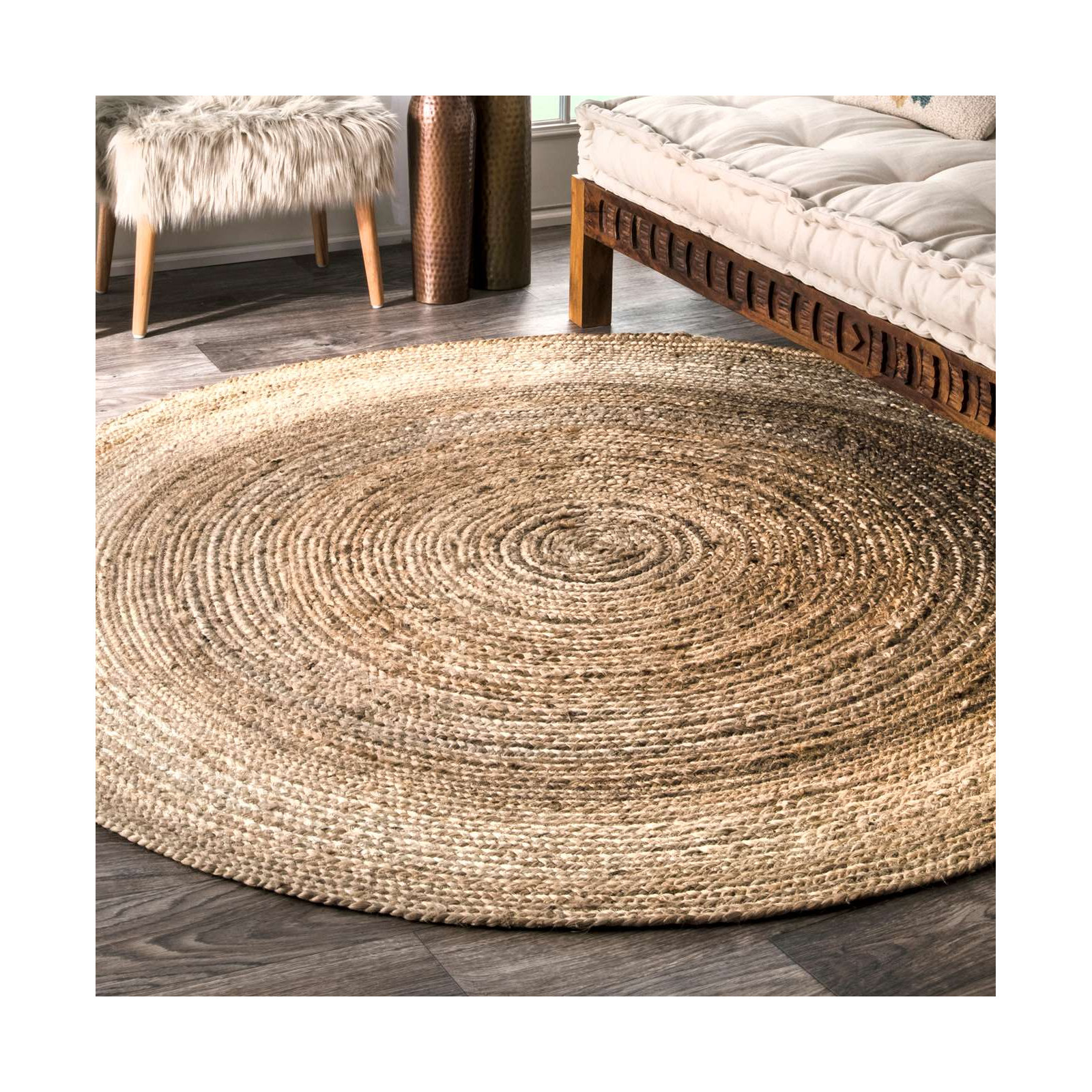 Natural Jute Area Rug, Round 6'