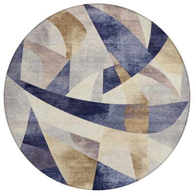 Machine Washable Indoor/Outdoor Xhevrie Navy Rug