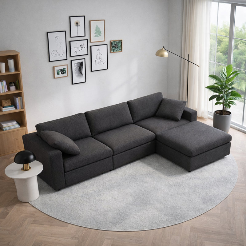 Canapé modulaire en forme de L avec repose-pieds amovible Fergus